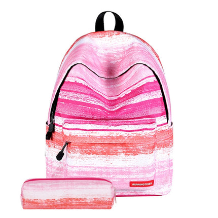 Pink Stripe Pattern Print Travel Backpack School Shoulders Bag with Pen Bag for Girls, Size: 40cm x 30cm x 17cm-garmade.com