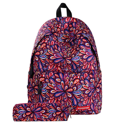 Colorful Flowers Pattern Print Travel Backpack School Shoulders Bag with Pen Bag for Girls, Size: 40cm x 30cm x 17cm-garmade.com