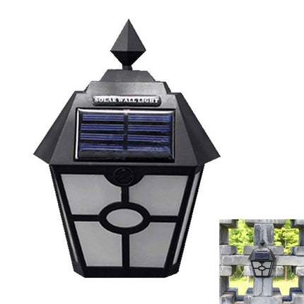 Solar Retro Hexagonal LED Wall Lamp Outdoor Light Sensor Control Landscape Light (Black)-garmade.com