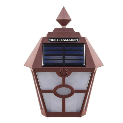 Solar Retro Hexagonal LED Wall Lamp Outdoor Light Sensor Control Landscape Light (Brown)-garmade.com