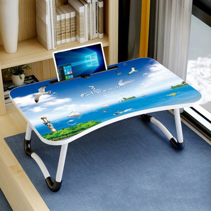 W-shaped Non-slip Legs Pattern Adjustable Folding Portable Laptop Desk with Card Slot (Blue)-garmade.com