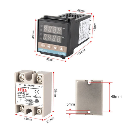 2700W REX-C100 Thermostat + Heat Sink + Thermocouple + SSR-25 DA Solid State Module Intelligent Temperature Control Kit-garmade.com