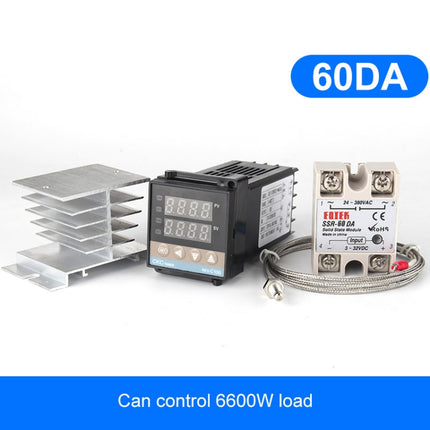6600W REX-C100 Thermostat + Heat Sink + Thermocouple + SSR-60 DA Solid State Module Intelligent Temperature Control Kit-garmade.com