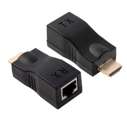 HDMI to RJ45 Extender Adapter (Receiver & Transmitter) by Cat-5e/6 Cable, Support HDCP, Transmission Distance: 30m(Black)-garmade.com