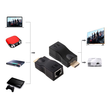 HDMI to RJ45 Extender Adapter (Receiver & Transmitter) by Cat-5e/6 Cable, Support HDCP, Transmission Distance: 30m(Black)-garmade.com