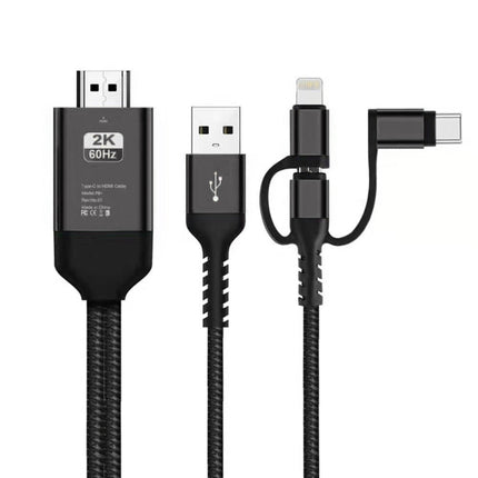 3 in 1 Micro USB + USB-C / Type-C + 8 Pin to HDMI HDTV Cable(Black)-garmade.com