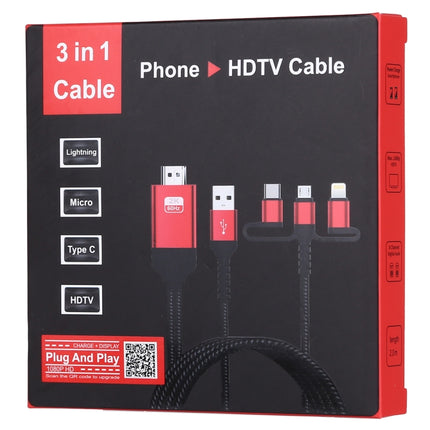 3 in 1 Micro USB + USB-C / Type-C + 8 Pin to HDMI HDTV Cable(Red)-garmade.com