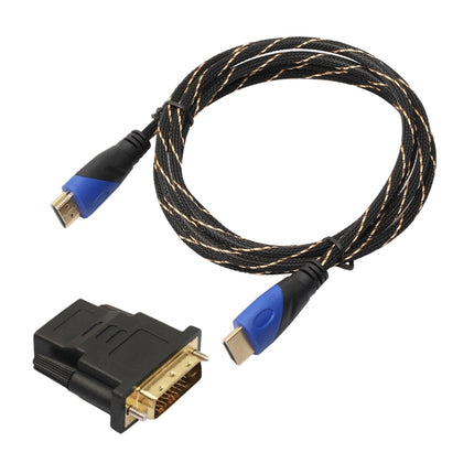 1.8m HDMI 1.4 Version 1080P Woven Net Line Blue Black Head HDMI Male to HDMI Male Audio Video Connector Adapter Cable with DVI Adapter Set-garmade.com