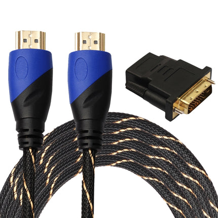 5m HDMI 1.4 Version 1080P Woven Net Line Blue Black Head HDMI Male to HDMI Male Audio Video Connector Adapter Cable with DVI Adapter Set-garmade.com