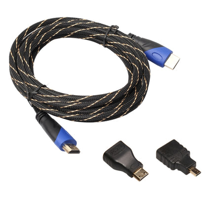 3m HDMI 1.4 Version 1080P Woven Net Line Blue Black Head HDMI Male to HDMI Male Audio Video Connector Adapter Cable with Mini HDMI & Micro HDMI Adapter Set-garmade.com