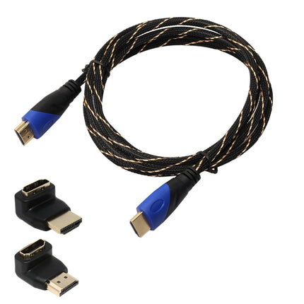 1.8m HDMI 1.4 Version 1080P Woven Net Line Blue Black Head HDMI Male to HDMI Male Audio Video Connector Adapter Cable with 2 Bending HDMI Adapter Set-garmade.com