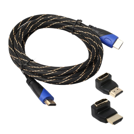 5m HDMI 1.4 Version 1080P Woven Net Line Blue Black Head HDMI Male to HDMI Male Audio Video Connector Adapter Cable with 2 Bending HDMI Adapter Set-garmade.com