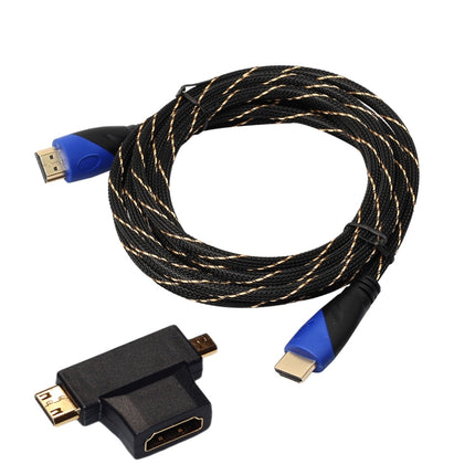 3m HDMI 1.4 Version 1080P Woven Net Line Blue Black Head HDMI Male to HDMI Male Audio Video Connector Cable with Mini HDMI & Micro HDMI & HDMI 3 in 1 Adapter Set-garmade.com