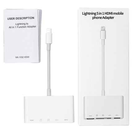NK-1032 5 In 1 8 Pin to HDMI Multi-function Mobile Phone Converter Adapter (White)-garmade.com
