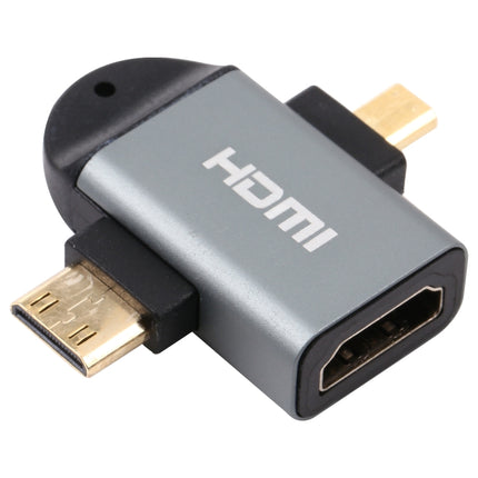 2 in 1 Mini HDMI Male + Micro HDMI Male to HDMI Female Gold-plated Head Adapter-garmade.com