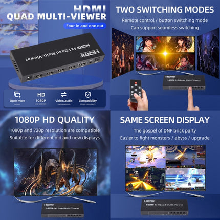 4 in 1 Out HDMI Quad Multi-viewer with Seamless Switcher, UK Plug-garmade.com