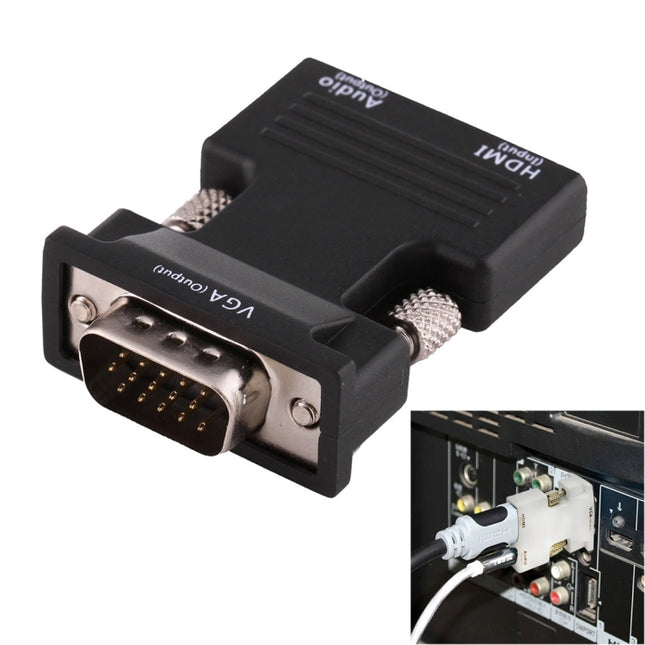 HDMI Female to VGA Male Converter with Audio Output Adapter for Projector, Monitor, TV Sets(Black)-garmade.com