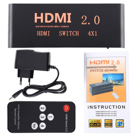 4X1 4K/60Hz HDMI 2.0 Switch with Remote Control, EU Plug-garmade.com