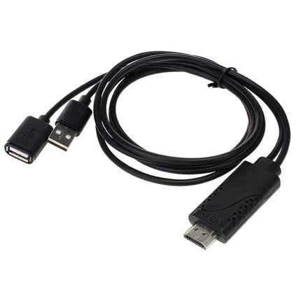 USB Male + USB 2.0 Female to HDMI Phone to HDTV Adapter Cable(Black)-garmade.com