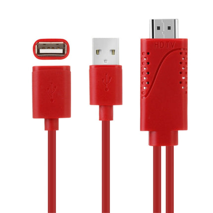 USB Male + USB 2.0 Female to HDMI Phone to HDTV Adapter Cable(Red)-garmade.com