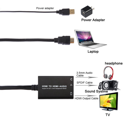 HDMI to HDMI + 3.5mm Audio + SPDIF 4K x 2K 3D Converter, Support Power Supply-garmade.com