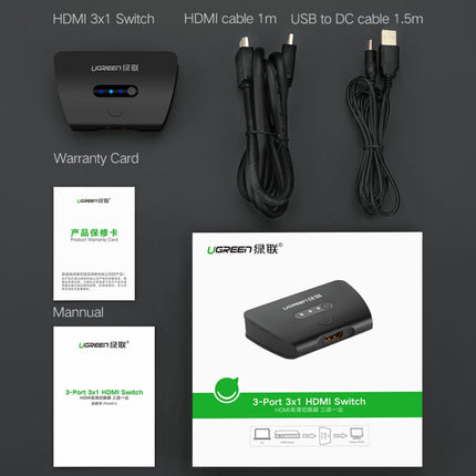 Ugreen HD 1080P 3 Input to 1 Output HDMI 1.4 Splitter HDMI Port Switcher-garmade.com