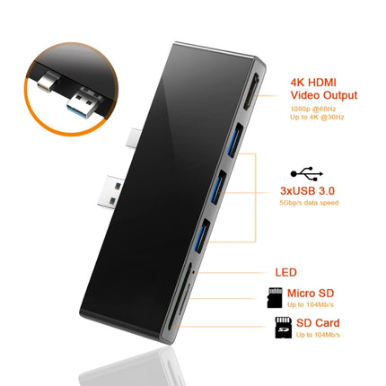 ROCKETEK SK-S5H 3 x USB 3.0 + HDMI + SD / TF Memory Card Reader HUB 4K HDMI Adapter(Black)-garmade.com