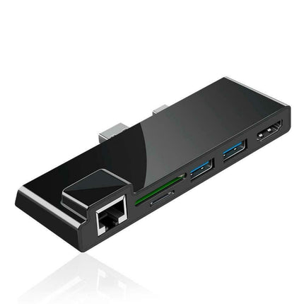 ROCKETEK SK-S5HL RJ45 + 2 x USB 3.0 + HDMI + SD / TF Memory Card Reader HUB 4K HDMI Adapter(Black)-garmade.com