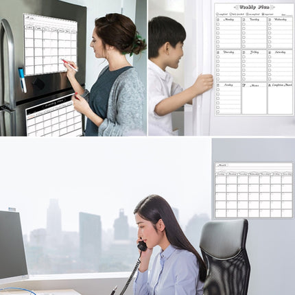 Magnetic Monthly Planner Refrigerator Magnet PET Magnetic Soft Whiteboard, Size: 29.7cm x 42cm (Black)-garmade.com