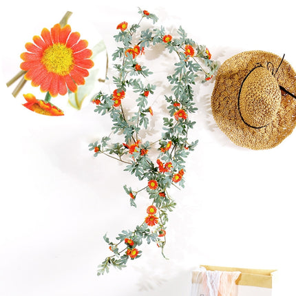 Daisy Leaf Artificial Flower Vine Interior Background Wall Window Decoration, Length: 1.75m(Orange)-garmade.com