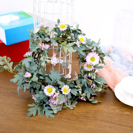 Daisy Leaf Artificial Flower Vine Interior Background Wall Window Decoration, Length: 1.75m(Sky Blue)-garmade.com