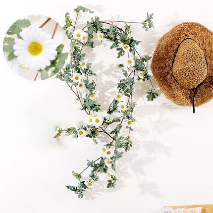 Daisy Leaf Artificial Flower Vine Interior Background Wall Window Decoration, Length: 1.75m(White)-garmade.com