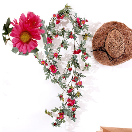 Daisy Leaf Artificial Flower Vine Interior Background Wall Window Decoration, Length: 1.75m(Wine Red)-garmade.com