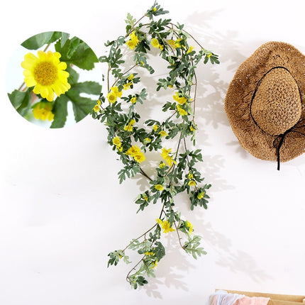 Daisy Leaf Artificial Flower Vine Interior Background Wall Window Decoration, Length: 1.75m(Yellow)-garmade.com