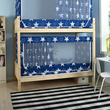 Students Dormitory Blackout Cloth Zipper Mosquito Net for 90cm Width Lower Berth (Dark Blue Star)-garmade.com