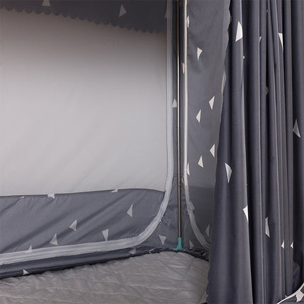 Students Dormitory Blackout Cloth Zipper Mosquito Net for 120cm Width Upper Berth (Light Blue Star)-garmade.com