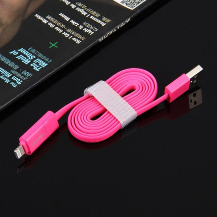 HAWEEL 1m 2 in 1 Micro USB & 8 Pin to USB Data Sync Charge Cable(Magenta)-garmade.com