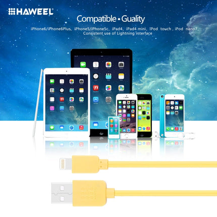 HAWEEL 1m High Speed 35 Cores 8 Pin to USB Sync Charging Cable for iPhone, iPad(Yellow)-garmade.com