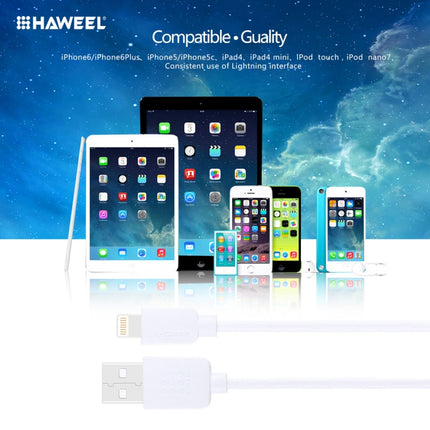 2 PCS HAWEEL 1m High Speed 8 pin to USB Sync and Charging Cable Kit for iPhone, iPad(White)-garmade.com