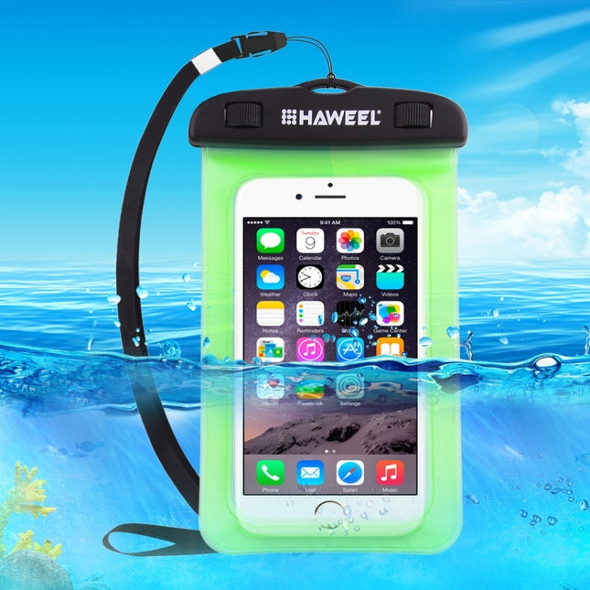 HAWEEL Transparent Universal Waterproof Bag with Lanyard for iPhone, Galaxy, Huawei, Xiaomi, LG, HTC and Other Smart Phones(Green)-garmade.com
