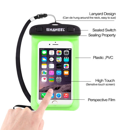 HAWEEL Transparent Universal Waterproof Bag with Lanyard for iPhone, Galaxy, Huawei, Xiaomi, LG, HTC and Other Smart Phones(Green)-garmade.com