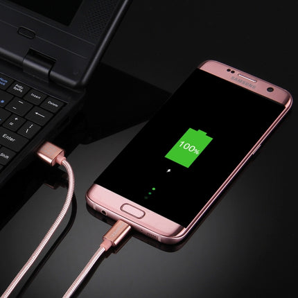HAWEEL 1m Woven Style Metal Head 3A High Current Micro USB to USB Sync Data Charging Cable, For Samsung, Huawei, Xiaomi, LG, HTC and other Smartphones(Rose Gold)-garmade.com