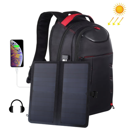 HAWEEL 14W Foldable Removable Solar Power Outdoor Portable Dual Shoulders Laptop Backpack, USB Output: 5V 2.1A Max(Black)-garmade.com