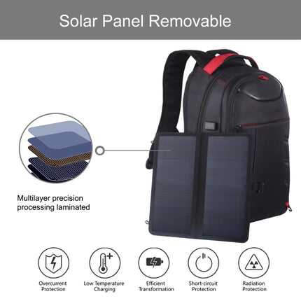 HAWEEL 14W Foldable Removable Solar Power Outdoor Portable Dual Shoulders Laptop Backpack, USB Output: 5V 2.1A Max(Black)-garmade.com