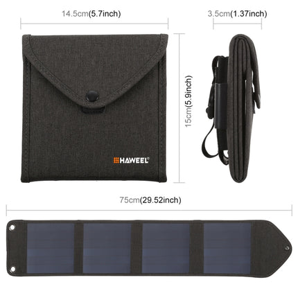 HAWEEL 14W Portable Foldable Solar Charger Outdoor Travel Rechargeable Folding Bag with 4 Solar Panels & USB Port, Size: S-garmade.com