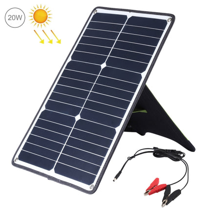 HAWEEL Portable 20W Monocrystalline Silicon Solar Power Panel Charger, with USB Port & Holder & Tiger Clip, Support QC3.0 and AFC(Black)-garmade.com