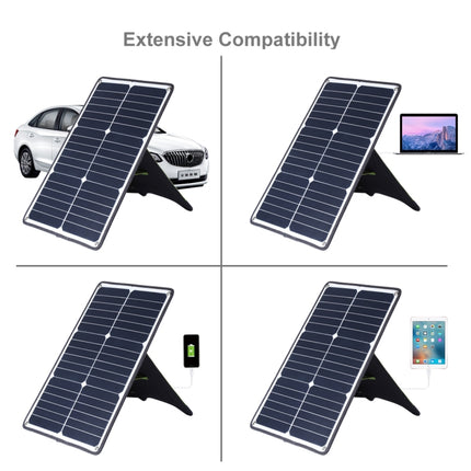 HAWEEL Portable 20W Monocrystalline Silicon Solar Power Panel Charger, with USB Port & Holder & Tiger Clip, Support QC3.0 and AFC(Black)-garmade.com