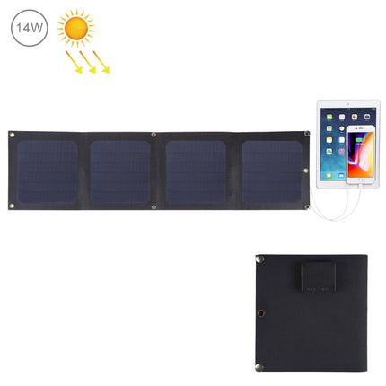 HAWEEL 14W 4-Fold ETFE Solar Panel Charger with 5V / 2.1A Max Dual USB Ports, Support QC3.0 and AFC(Black)-garmade.com