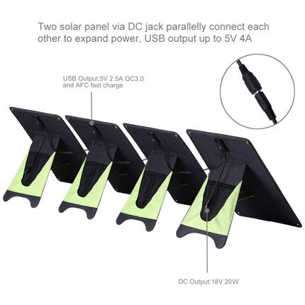 HAWEEL 4 PCS 20W Monocrystalline Silicon Solar Power Panel Charger, with USB Port & Holder & Tiger Clip, Support QC3.0 and AFC(Black)-garmade.com