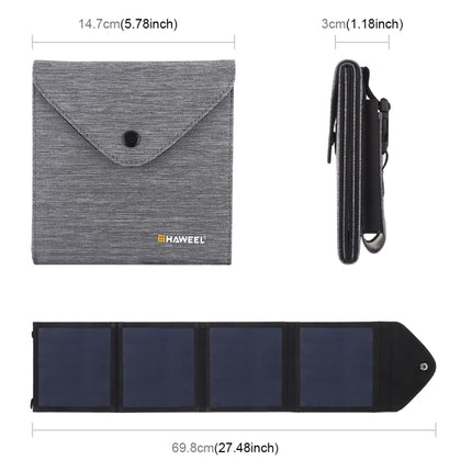 HAWEEL 14W Ultrathin Foldable Solar Panel Charger with 5V / 2.2A USB Port, Support QC3.0 and AFC(Black)-garmade.com